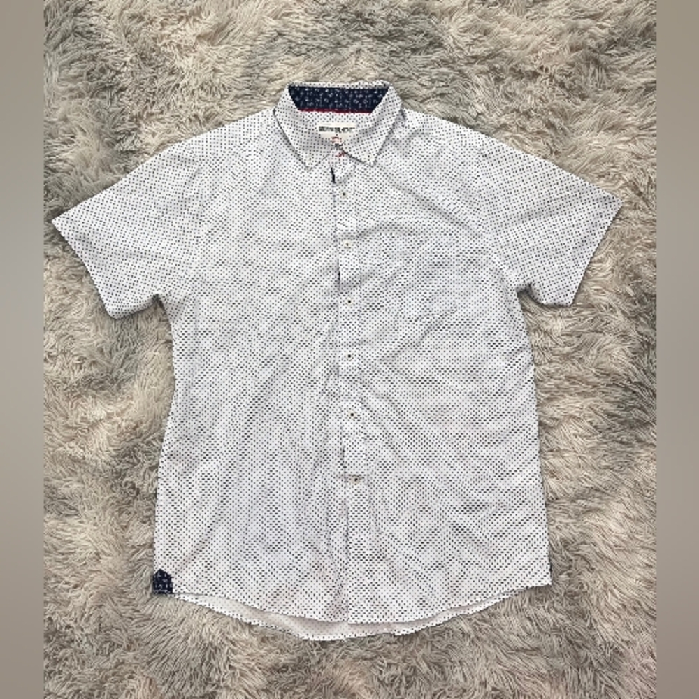 Men's White Patterned Short Sleeve Polo Shirt Size Large